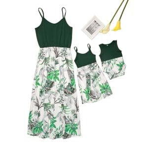 Robe Coordination Mère Et Enfant En Blanc Et Vert