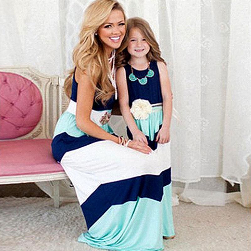 Robe Longue Bleue Coordination Mère Et Fille