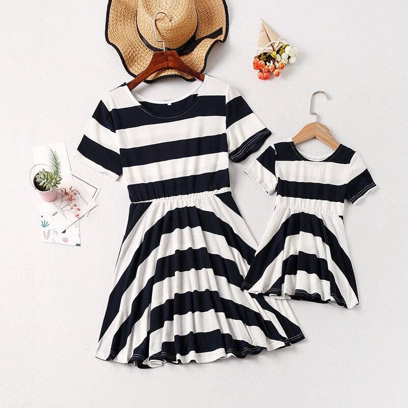 Robe Duo Mère Et Fille En Noir Et Blanc