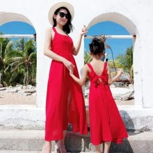 Ensemble Robe Assortie Rouge Pour Mère Et Fille