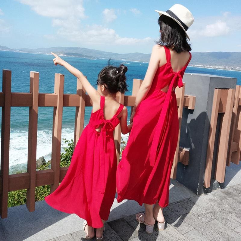 Ensemble Robe Assortie Rouge Pour Mère Et Fille – Image 2