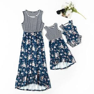 Robe Assortie Bleu Marine Pour Mère Et Fille En Design Épuré