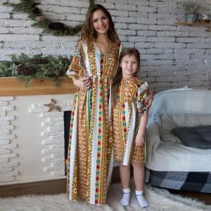 Ensemble Robe Wax Assortie Mère Et Fille