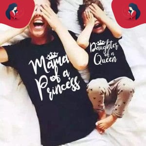 Tee-Shirt Duo Noir Mère Et Fille "Princesse & Reine"