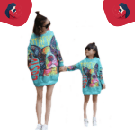 Pull mère fille avec un chien