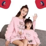 Pull mère fille panthère rose
