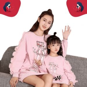 Pull mère fille panthère rose