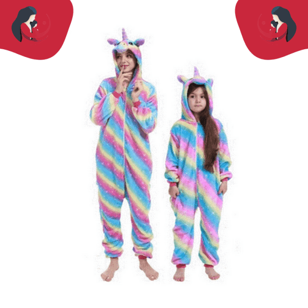 Pyjama mère fille licorne multicolore
