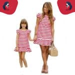 Robe mère fille rayée rouge et blanche