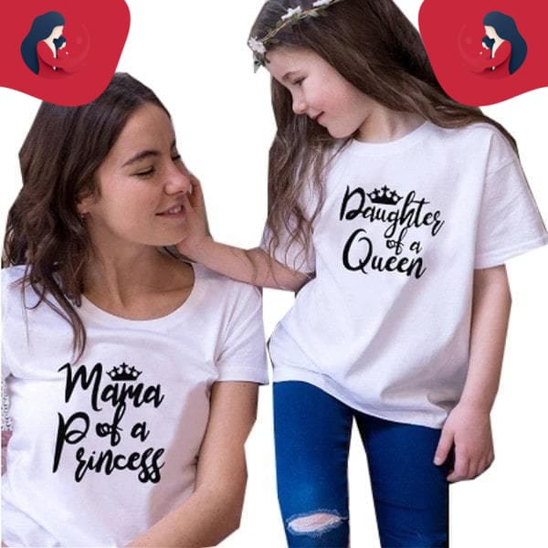 Tee shirt mère fille princesse et reine blanc