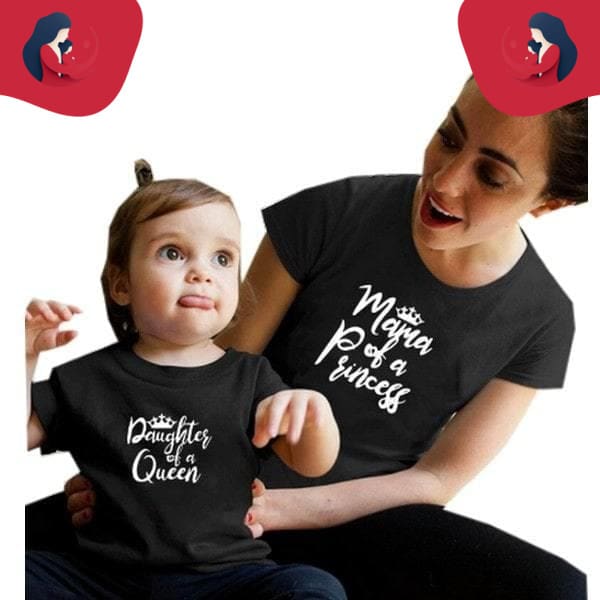 Tee shirt mère fille princesse et reine noir