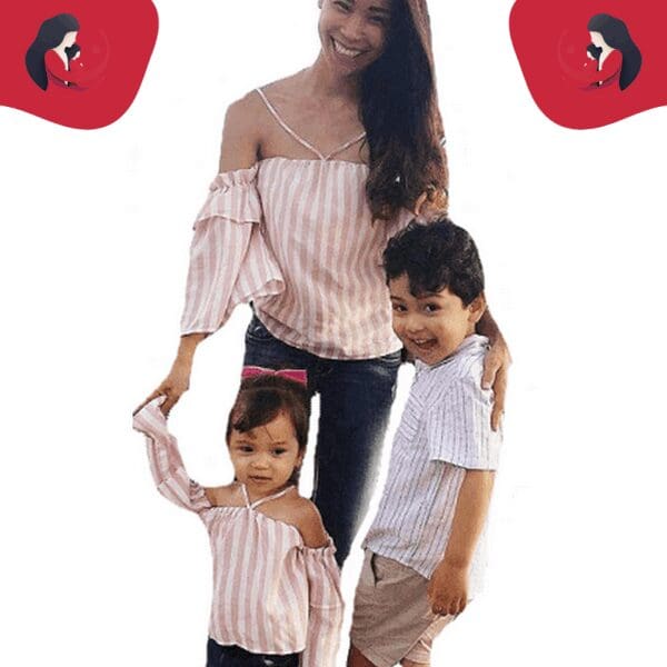 Tee shirt mère fille rose et blanc