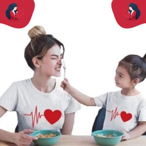 Tee shirt mère fille rythme cardiaque blanc