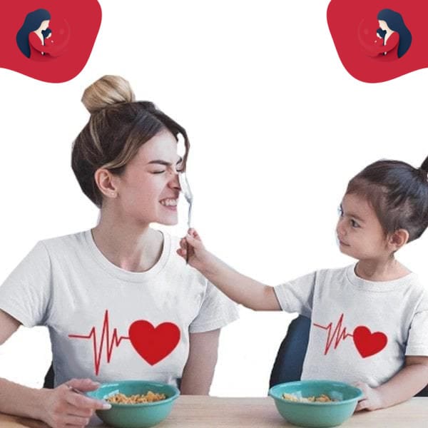 Tee shirt mère fille rythme cardiaque blanc
