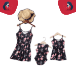 Tenue mère fille noire fleurie