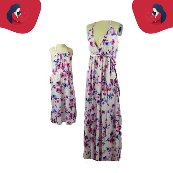 Robe Longue Blanche Et Violette Pour Mère Et Fille – Image 3