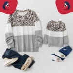 Pull Duo Mère Et Fille En Beige Et Gris