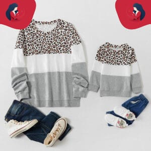 Pull Duo Mère Et Fille En Beige Et Gris